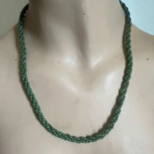 Vrg Green Jadeite Twisted Triple Strand Beaded Necklace 22" Cottagecore 70s